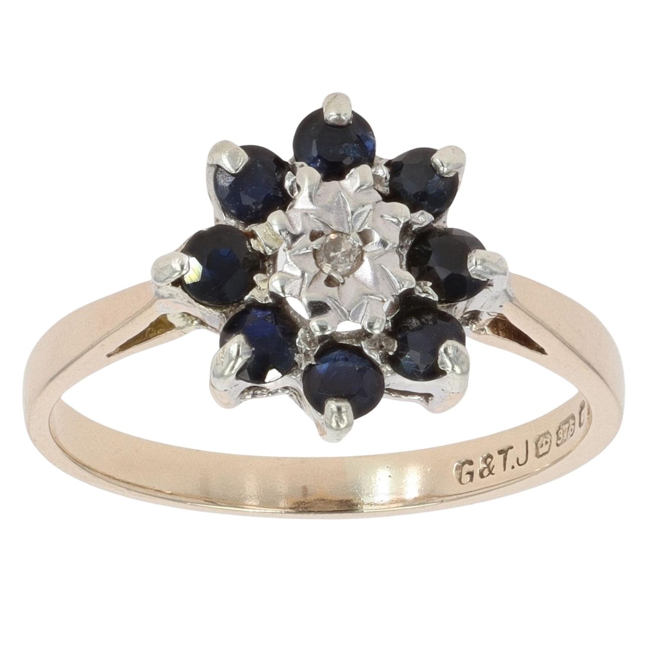 9ct Yellow Gold 0.01ct Diamond and Sapphire Cluster Ring