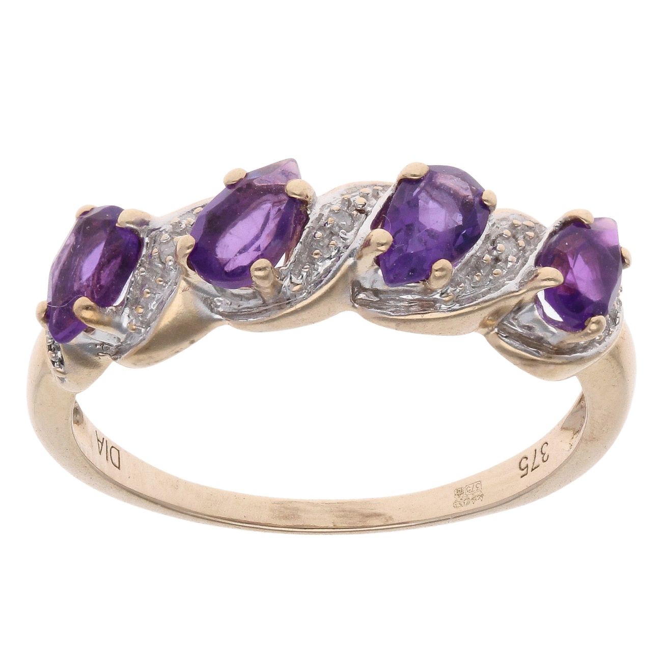 9ct Yellow Gold 0.05ct Diamond and Amethyst Dress Ring