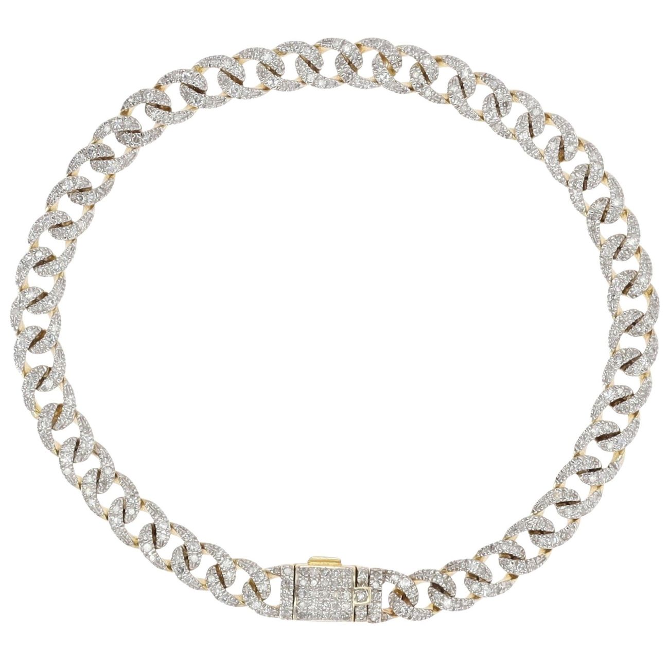 9ct Yellow And White Gold 1.25ct Brilliant Cut Diamond Curb Bracelet 7"