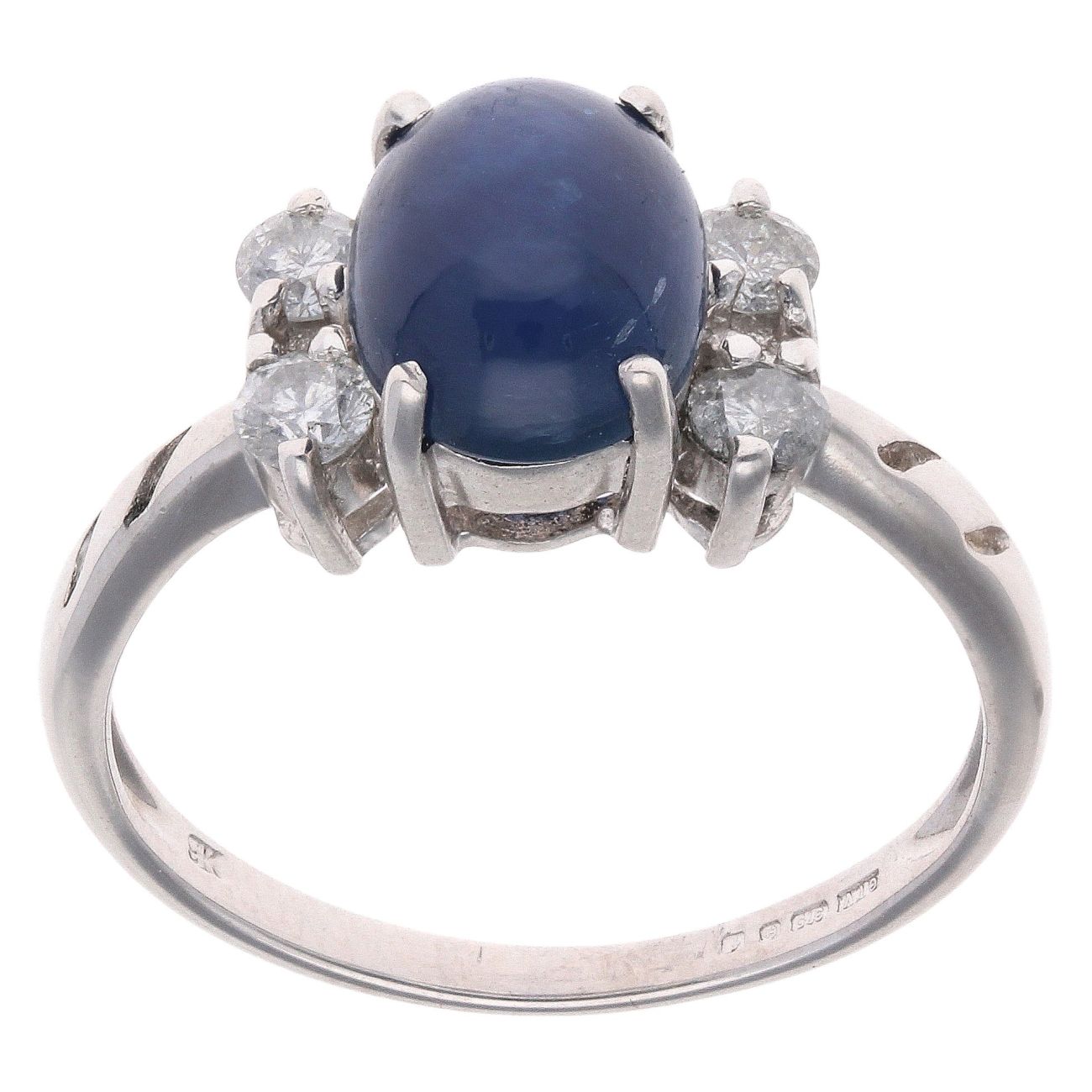 9ct White Gold 0.30ct Diamond and Cabochon Sapphire Ring