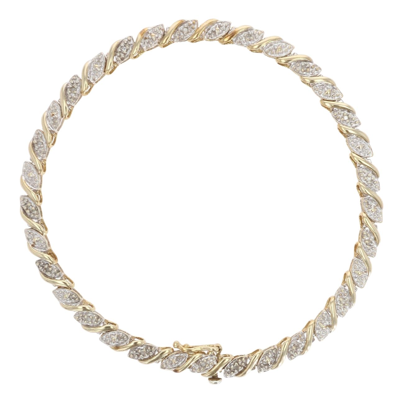 9ct Yellow And White Gold 0.10ct Brilliant Cut Diamond Bracelet 7.5"