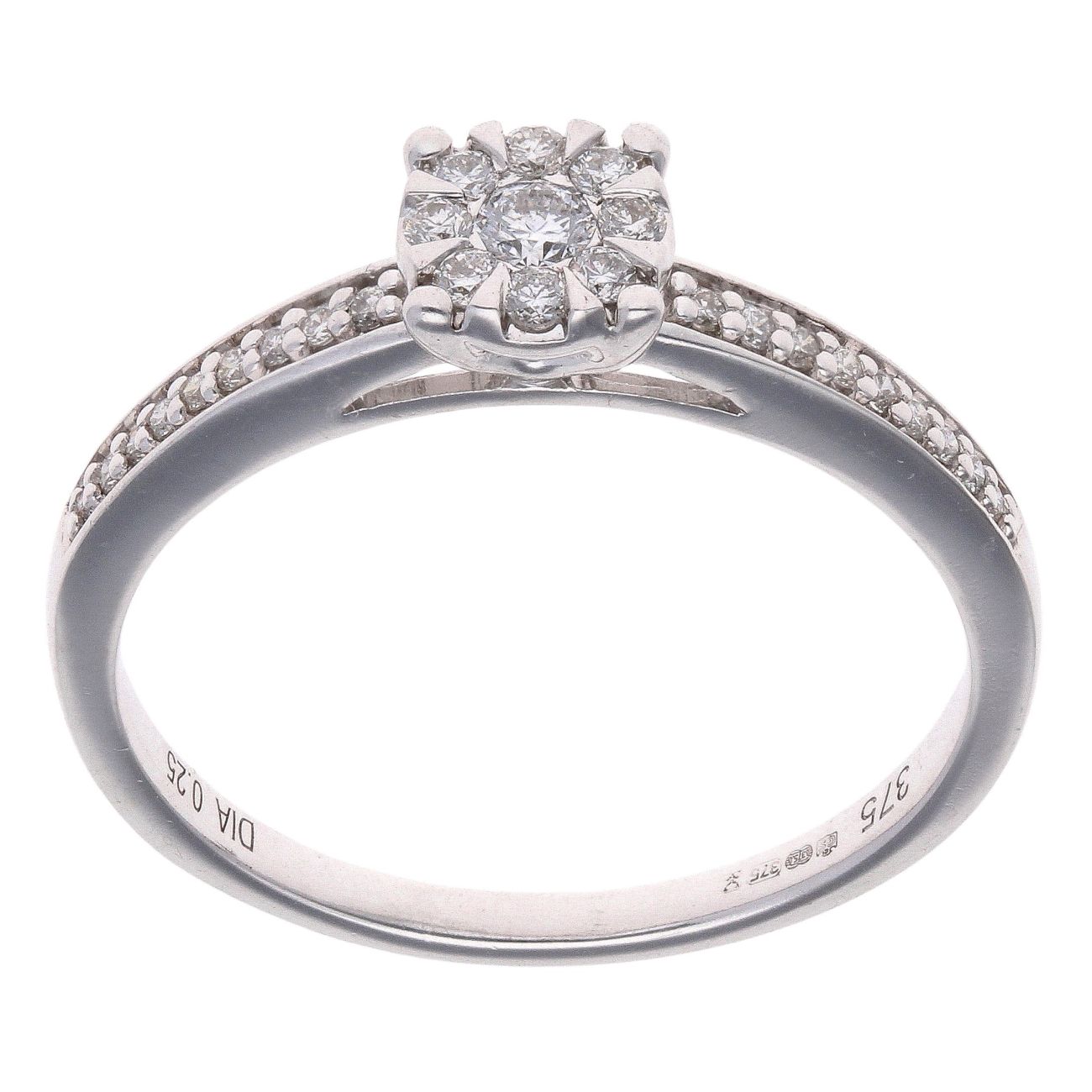 9ct White Gold 0.25ct Diamond Cluster Ring