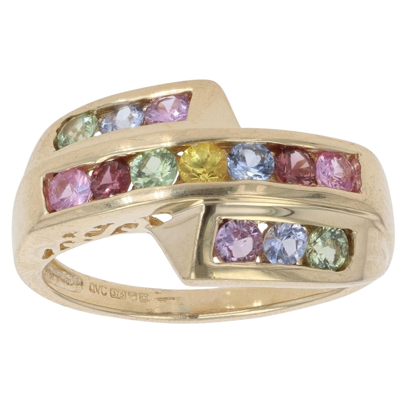 9ct Yellow Gold Multi-Gemstone Three Row Ring