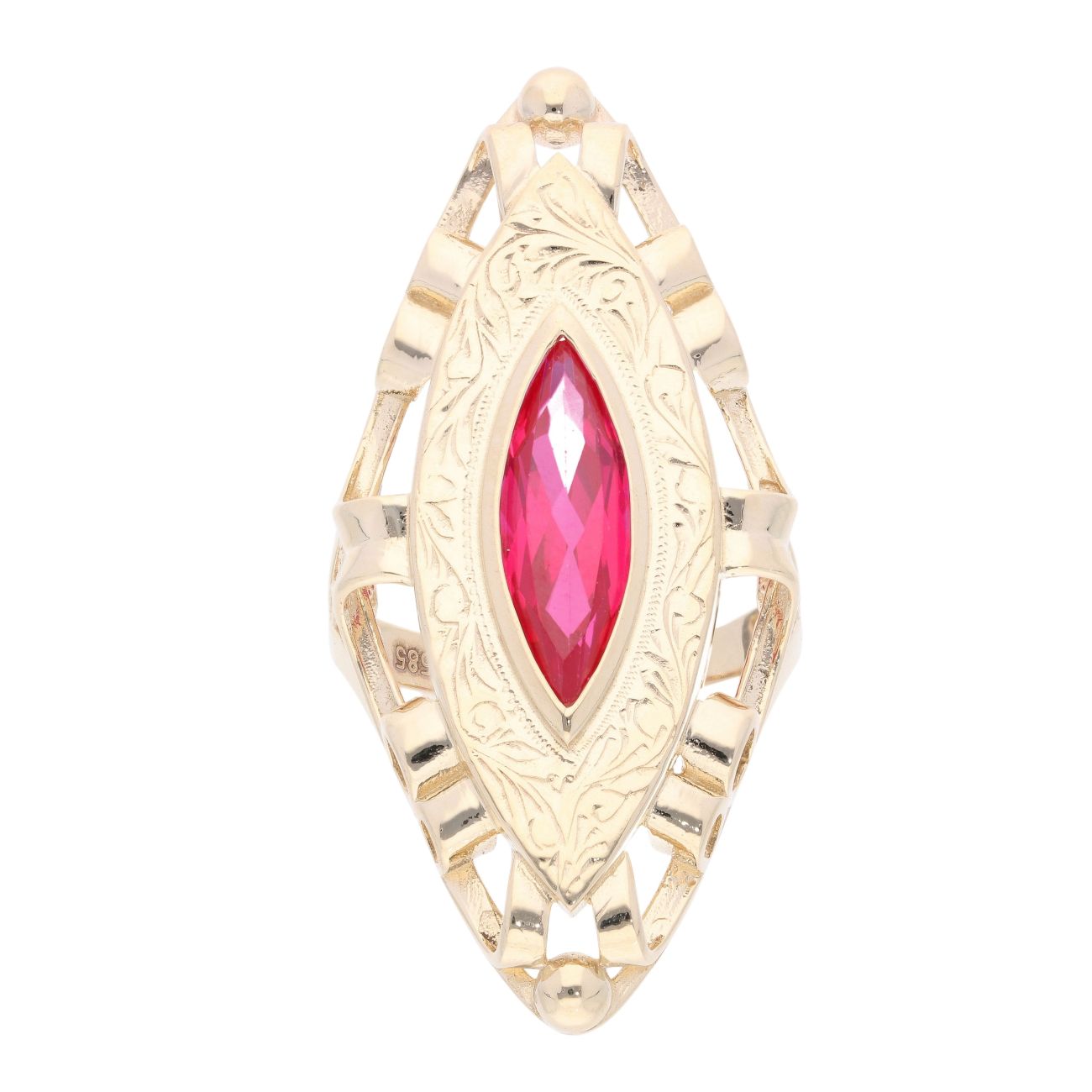 14ct Yellow Gold Red Gemstone Marquise Ring