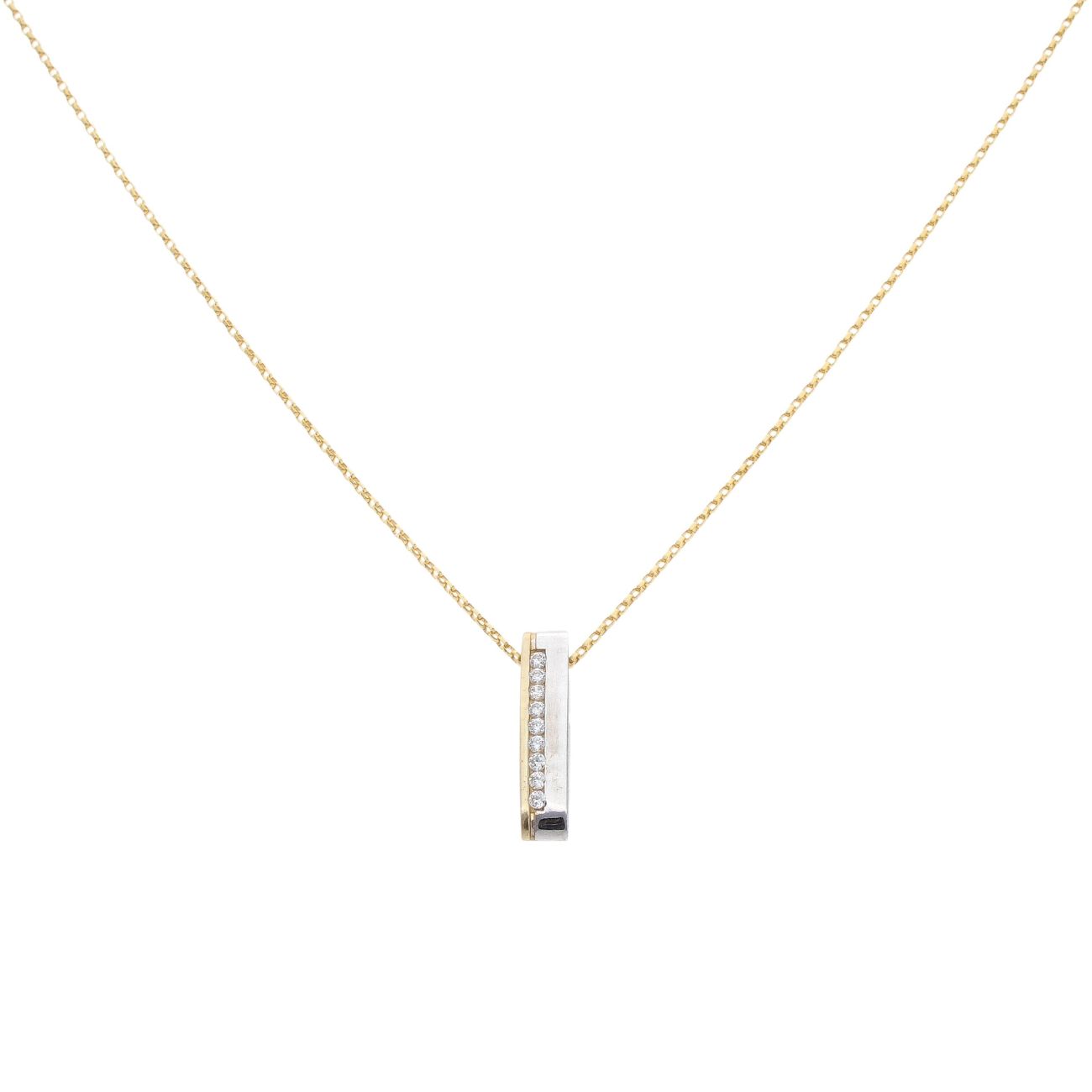 9ct Yellow and White Gold Cubic Zirconia Fancy Bar Pendant and Chain 18"