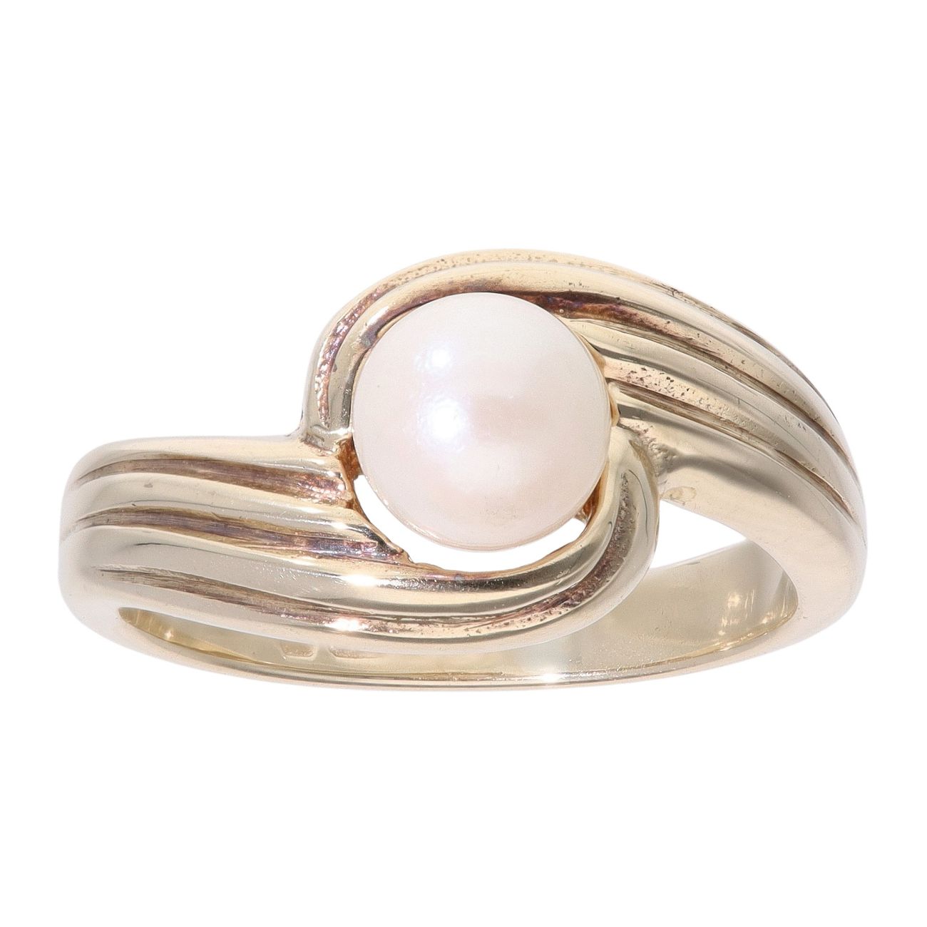 9ct Yellow Gold Pearl Single Stone Twist Ring