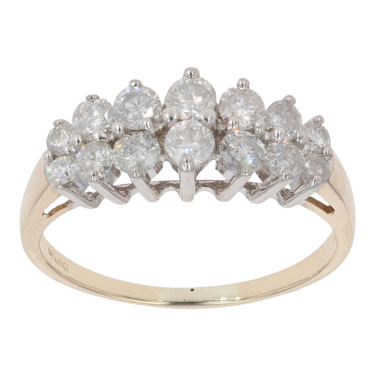 9ct Yellow Gold 1.00ct Brilliant Cut Diamond Two Row Ring