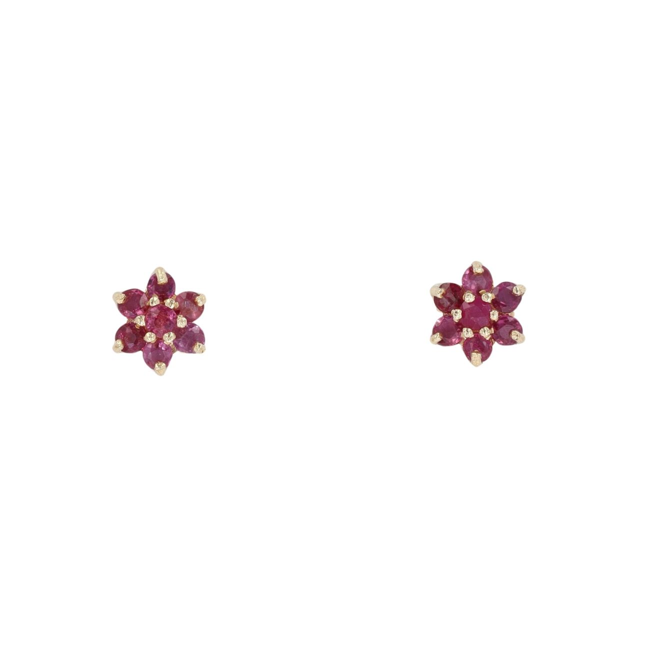 9ct Yellow Gold Ruby Cluster Stud Earrings
