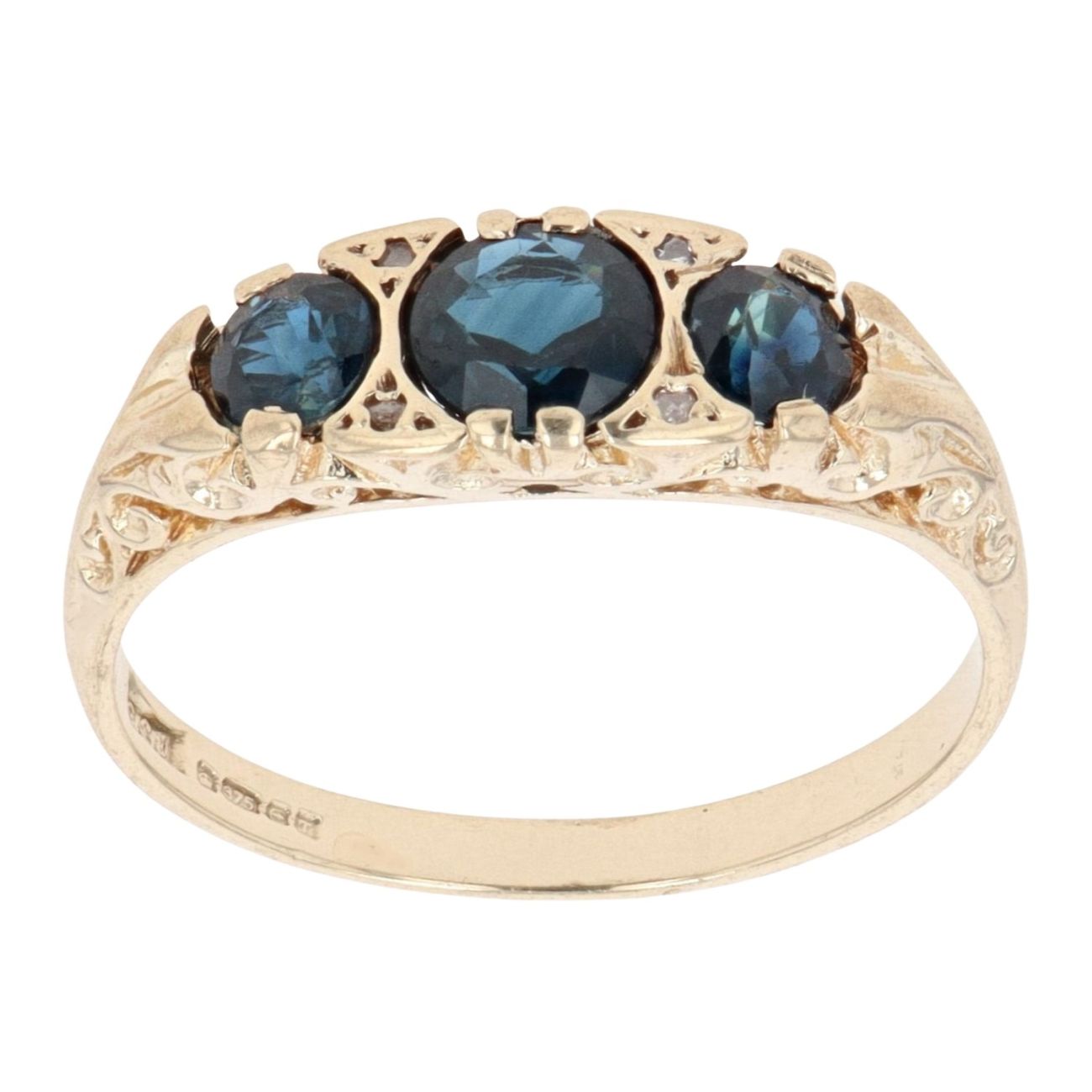 9ct Yellow Gold 0.05ct Diamond And Sapphire Three Stone Ring