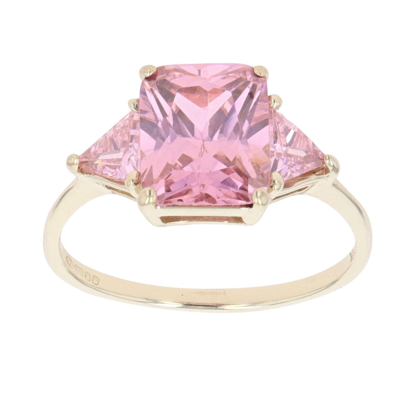 9ct Yellow Gold Pink Quartz Three Stone Ring