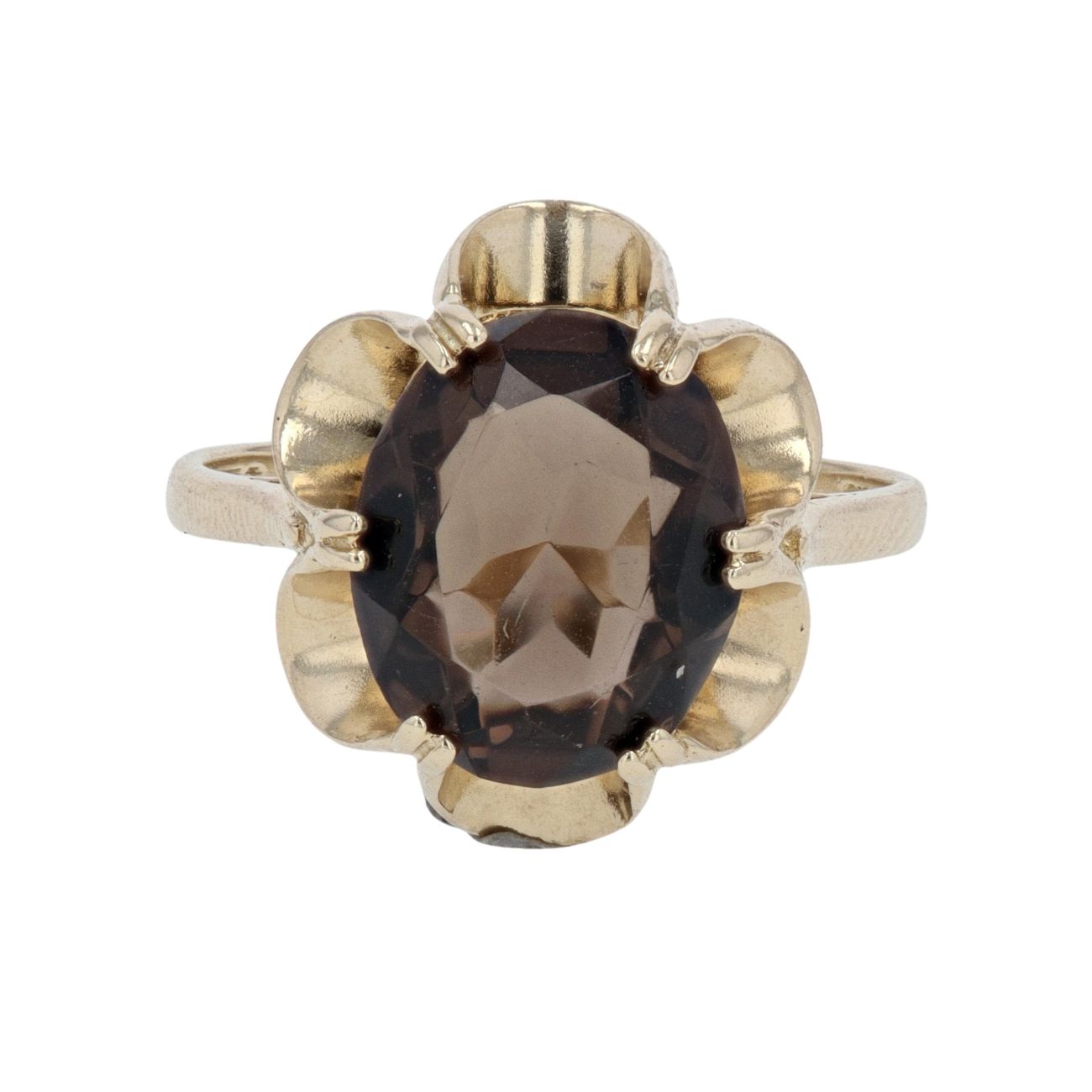 9ct Yellow Gold Single Stone Smoky Quartz Ring