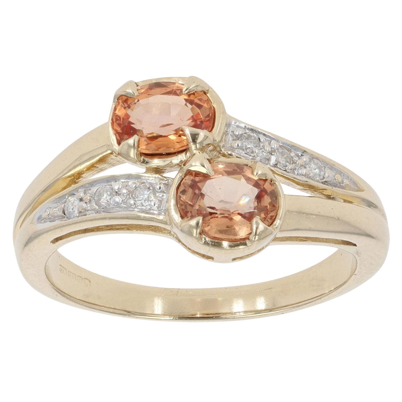 9ct Yellow Gold 0.05ct Diamond and Orange Gemstone Two Stone Ring