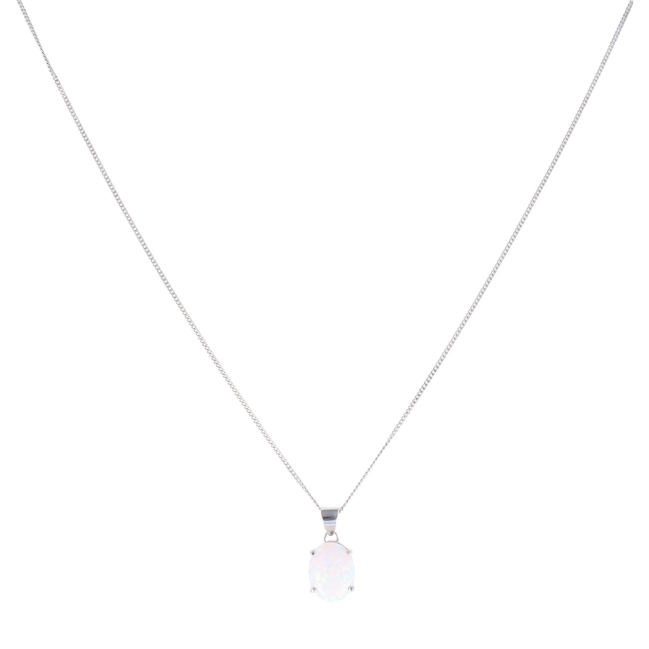 9ct White Gold Synthetic Opal Pendant and Chain 18"