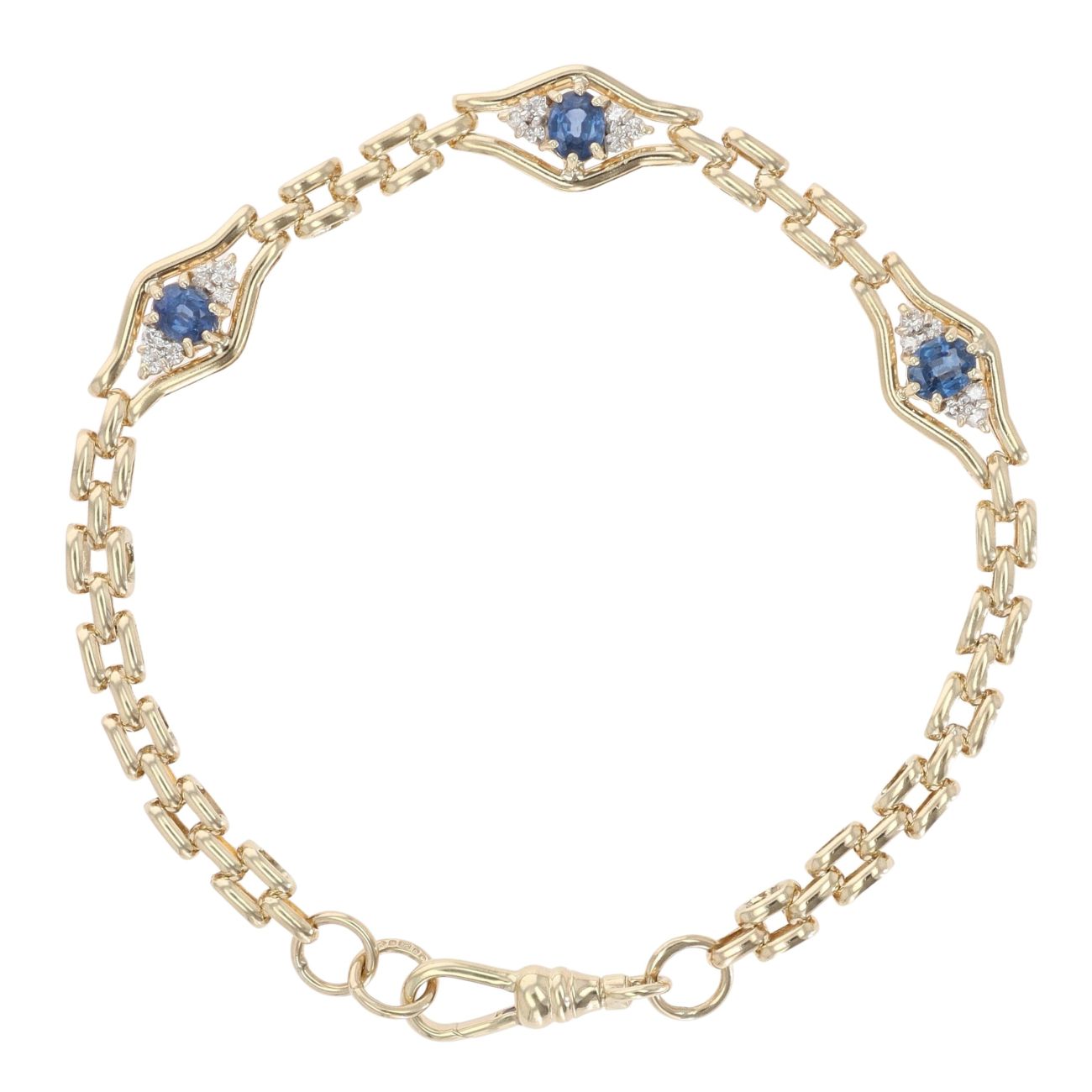 9ct Yellow Gold 0.15ct Diamond and Sapphire Cluster Bracelet 7.5"