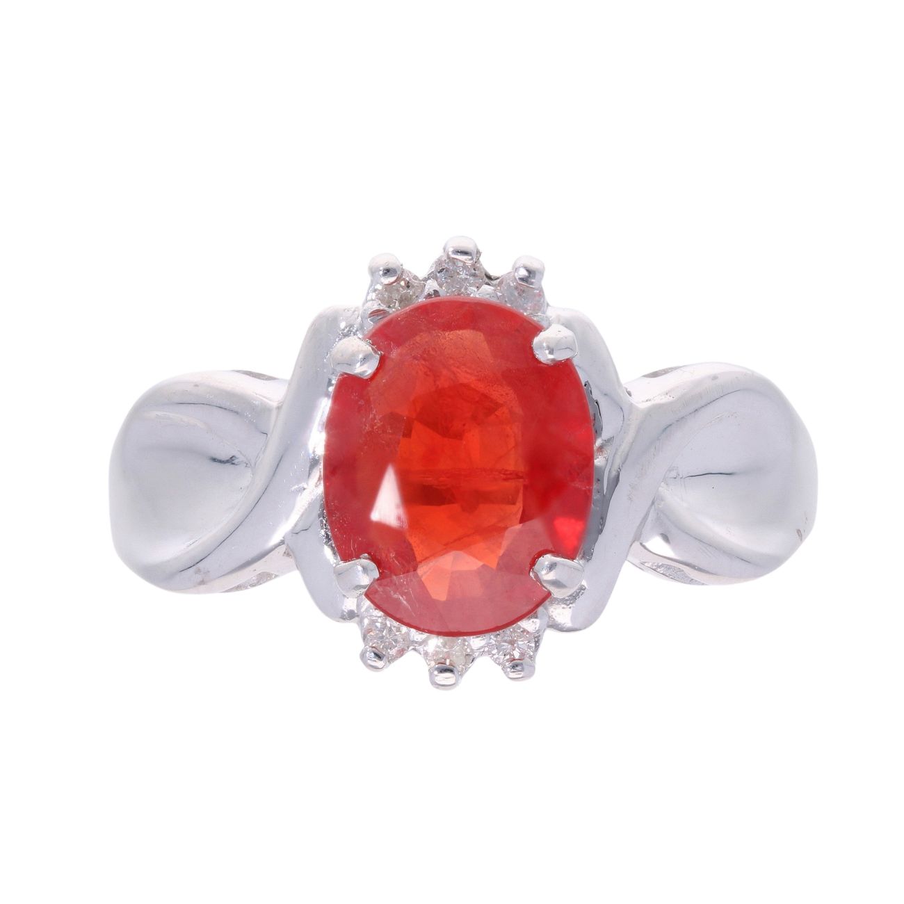 18ct White Gold 0.05ct Diamond Orange Gem Stone Set Ring