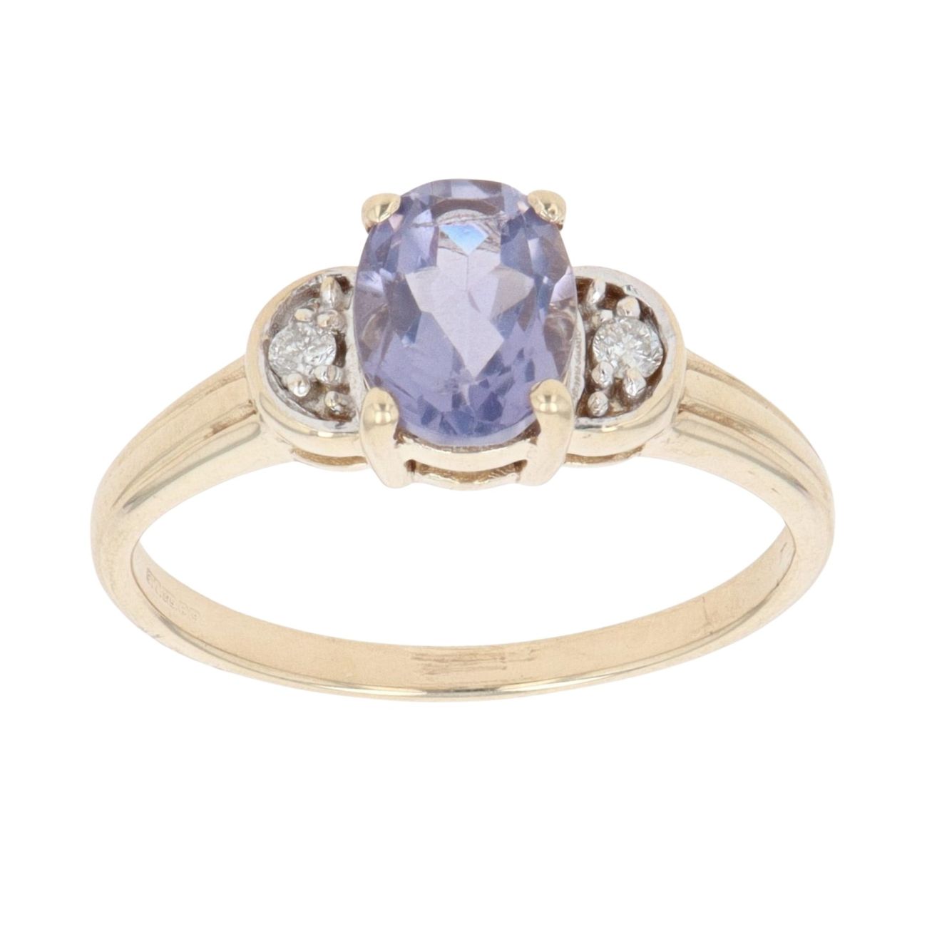 9ct Yellow Gold 0.05ct Diamond And Amethyst Dress Ring