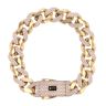14ct Yellow Gold Monaco Classic Alternate Plain and Pave Lock Curb Bracelet 7"