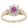 9ct Yellow Gold Cubic Zirconia and Ruby Cluster Ring
