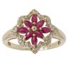 9ct Yellow Gold Ruby And Cubic Zirconia Floral Cluster Ring