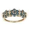 9ct Yellow Gold 0.75ct Blue Diamond Triple Cluster Ring