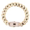 14ct Yellow Gold Monaco Curb Edge Cubic Zirconia Pave Lock Bracelet 9"