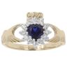 9ct Yellow Gold Cubic Zirconia and Blue Gemstone Claddagh Ring