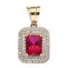 14ct Yellow Gold Cubic Zirconia And Red Gemstone Cluster Pendant