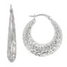 Silver Faceted Patterned Hoop Earrings by Icesia
