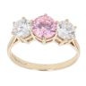 9ct Yellow Gold Pink Gemstone And Cubic Zirconia Three Stone Ring