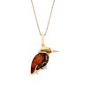 18ct Yellow ﻿Gold on Sterling Silver Baltic Amber Kingfisher Bird Pendant Necklace
