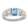 9ct White Gold Blue Topaz And 0.05ct Diamond Signet Ring