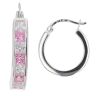 Silver Cubic Zirconia And Pink Gemstone Hoop Earrings By Icesia