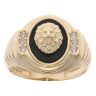 14ct Yellow Gold Cubic Zirconia and Black Enamel Lion Head Oval Signet Ring
