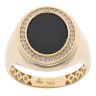 14ct Yellow Gold Black Gemstone and Cubic Zirconia Oval Signet Ring