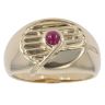 9ct Yellow Gold Linear Patterned Ruby Cabochon Signet Ring