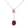 18ct White Gold Pink Sapphire and Garnet Drop Pendant and Chain 16"