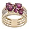 9ct Yellow Gold 0.10ct Diamond and Purple Gemstone Cluster Ring