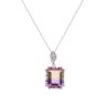 9ct White Gold 0.05ct Diamond And Ametrine Pendant And Chain 16"