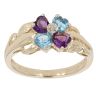 9ct Yellow Gold 0.01ct Diamond, Amethyst and Blue Topaz Cluster Ring