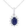 9ct White Gold Oval Sapphire Cluster Diamond Pendant Necklace