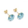 9ct yellow gold 8mm aqua CZ stud Earrings