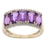 9ct Yellow Gold 0.15ct Diamond and Amethyst Five Stone Ring