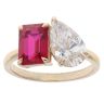 Lab Grown 9ct Yellow Gold 2.07ct Pear Cut Diamond And Created Ruby Ring