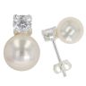 Silver Cubic Zirconia And Synthetic Pearl Stud Earrings By Icesia
