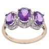 9ct Yellow Gold Amethyst and 0.10ct Diamond Triple Cluster Ring