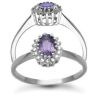 9 Carat White Gold 0.12pts Diamond & Amethyst Ring