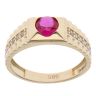 14ct Yellow Gold Cubic Zirconia and Red Gemstone Signet Ring