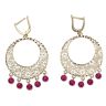 14ct Yellow Gold Red Gemstone Drop Earrings