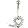 9ct White Gold Cubic Zirconia Heart Belly Bar