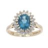 9ct Yellow Gold Blue Topaz and 0.20ct Diamond Cluster Ring